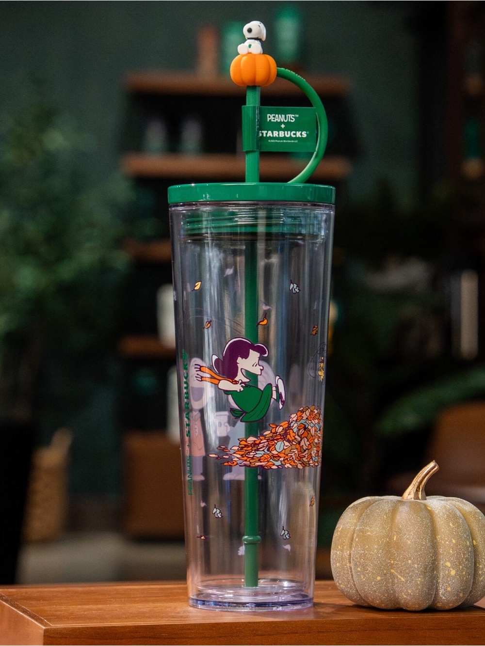 Starbucks x Peanuts Fall Leaves Clear Tumbler with Lid and Snoopy Detail